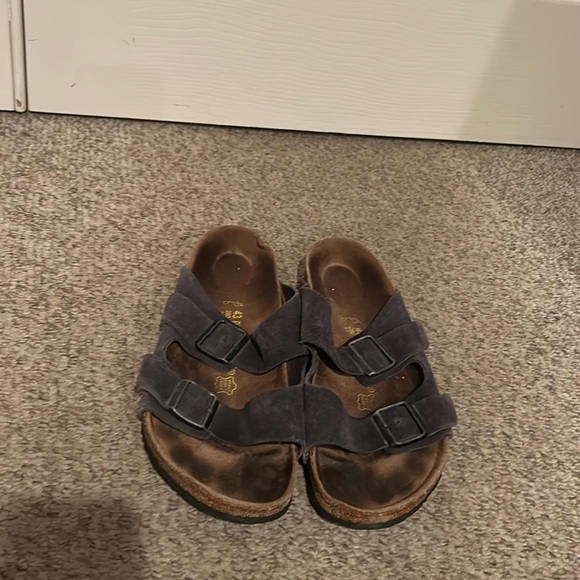 Birkenstock grey suede leather strappy slip on Arizona sandals sz 10 - Picture 1 of 6